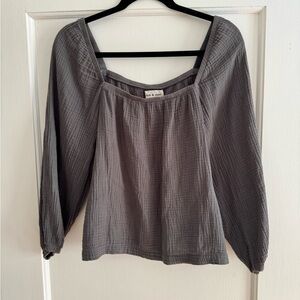 Cloth & Stone Gray Smocked Blouse with Long Sleeves